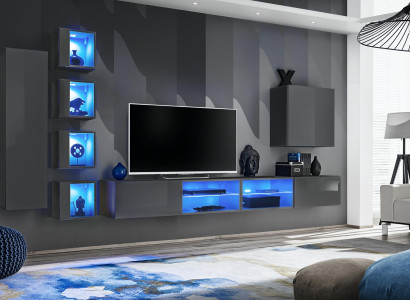 Wall unit Luxury 3x wall cabinet Furniture Furnishings Living room furniture Black shelves